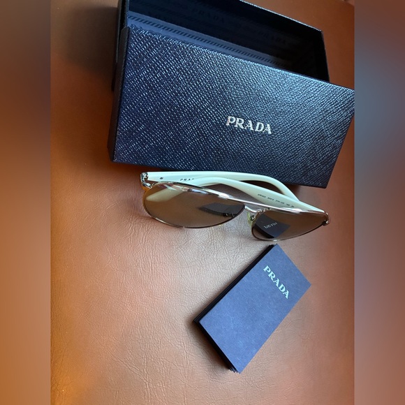 Prada SPR 52QS Aviator Sunglasses White Frame Silver Mirror Lenses - Picture 8 of 14